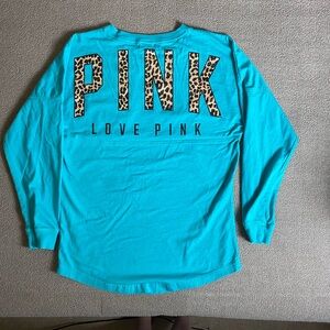 PINK Victoria's Secret Turquoise Long Sleeve Tee with Leopard Print